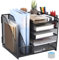 5-stöckiger Mesh-Schreibtisch-Organizer mit Schublade,multifunktionaler Schreibtisch-Organizer und Zubehör mit 2 Zeitschriftenregalen 1 Haftnotiz,Papier-Brief-Organizer mi 5 Briefablage Ablagefächer