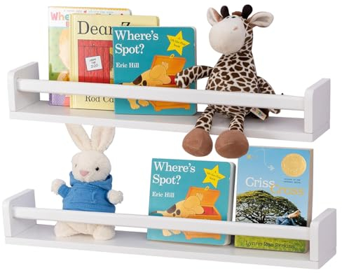 Gieanoo Bücherregal Kinder Wand,60cm Weiß Wandregal Kinderzimmer 2er-Set Massiv Kiefer Schweberegale für Babyzimmer Kinderzimmer deko Küche Gewürzregal