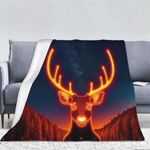 3D Hirschmotiv Kuscheldecke Flauschig Flanell Sternenhimmel Decken Wohndecke Flanelldecke Sofadecke Couchdecke Geschenke für Kinder Erwachsener Decke 130x150cm
