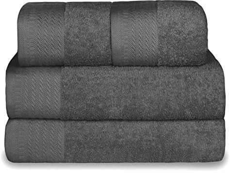 MERCURY TEXTIL- Juego de 2 Toallas de Baño y 2 Toallas de Manos, 100% Algodón de 500gsm. Suaves, Resistentes y Absorbentes. (Gris Oscuro)