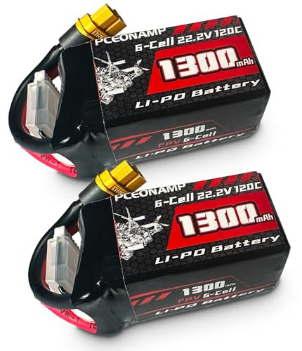 PCEONAMP 6S Lipo Battery 1300mAh 22.2V 120C with XT60 Plug Rechargeable High Capacity RC Drone Battery Soft Case Fit for RC FPV RC Racing Drone Quadcopter