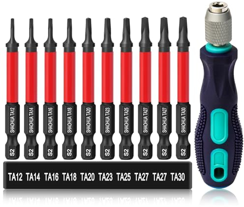 10 Stück Dreieck Schraubendreher Bit 65mm,CYLBAQ Hex Schaft Dreieck Kopf Schraubendreher Bits 12/14/16/18/20/23/25/27/30mm Magnetische Dreieck Schrauben Bits, S2 Schraubenzieher Bit mit Handgriff