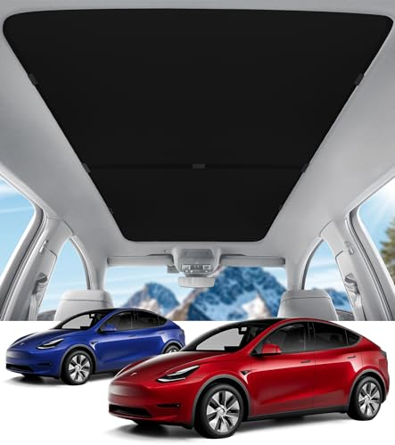 Ruilixin Für Tesla Model Y Glasdach Sonnenschutz, Sonnendach Blockierung Hitze Abdeckung Top Fenster Sonnenschutz, Abnehmbare Auto Sonne, für Modell Y Innenzubehör 2020-2023 Schwarz (Kein Durchhang)