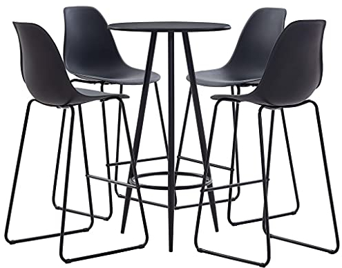 ARKEM Juego de Mesa Alta y taburetes 5 Piezas plástico Negro Mesas Altas De Bar Mesa Estrecha Cocina
