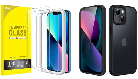 JETech for iPhone 13 Full Coverage Screen Protector and Matte Case Bundle