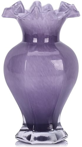 24,1 cm hohe lila Glasvase, schöne mundgeblasene Glasdekoration, Blumenvasen für Tafelaufsätze, moderne Muranoglas-Kunst, violette Vase, für Heimdekoration, Tisch, Eingang, Hochzeitsdekoration