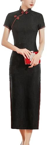 keephen Vintage Style Chinois Cheongsam Long Fendu Robe Longue Qipao étroite brodée de Dentelle pour Femmes