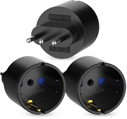 Adaptateur Italie Prise Pack de 3, Adaptateur de Voyage Italie DE vers IT Adaptateur de Prise de Voyage, 2 Broches Europe vers 3 Broches Italie Prise Type L pour Italie, Syrie, Chili, Uruguay