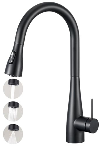 CREA Wasserhahn Armatur Küche Ausziehbar, Küchenarmatur mit Brause 2 Wasserstrahlarten, Einhebelmischer Spültischarmatur, Schwarz