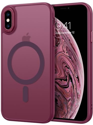 BENTOBEN for iPhone XS Max Case Magnetic [Compatible with MagSafe], Translucent Matte Anti-yellow Slim Soft TPU Military Grade Shockproof Women Men Protective Phone Cover for iPhone XS Max, Burgundy