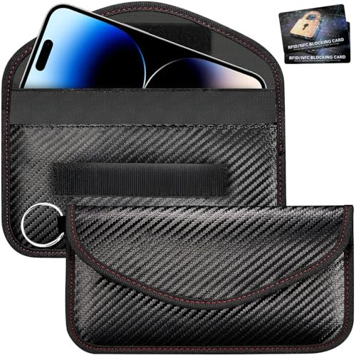Joollurm 2er-Pack Faraday-Tasche für Telefone und Autoschlüssel mit 2 RFID-Blockierungskarten, große Signalblockiertasche für Telefone und schlüssellose Autoschlüssel