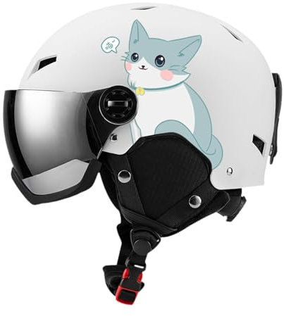 Snow Helmet Head Protector Sweat Absorbing with Wide Angle Accessories Snow Goggles Integrated Visor for Outside Riding Skier, WHITE, M