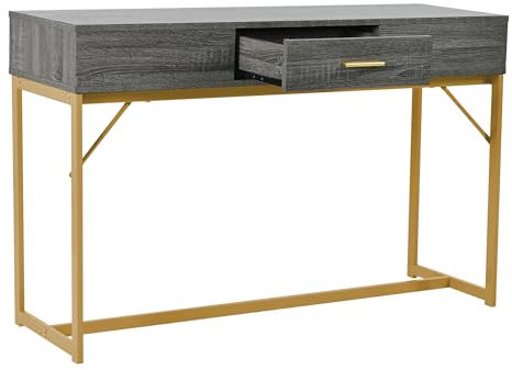 Luxus Konsolentisch mit 1 Schublade Hellgrau/Gold Flur Beistelltisch Sofatisch 120x38x76cm
