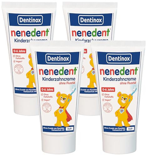 nenedent® Kinderzahncreme ohne Fluorid | Kariesfrei auch ohne Fluorid | für Kinder von 0-6 Jahren | 13% Xylit | 1x50 ml (Packung mit 4)
