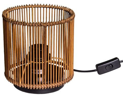 Osasy Tischleuchte Boho Metall/Holz,Retro mit 1 handgeflochtenen Rattan Lampenschirmen (Glühbirne nicht enthalten) Boho Bambus Brown (Modern boho)