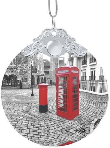Glas Rund London Rot Telefonzelle Anhänger Weihnachtsdeko Anhänger Weihnachtsbaum Anhänger Jubiläum Anhänger Innen Außen Bedruckter Anhänger