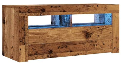 vidaXL TV Cabinet with RGB LED Lights - Old Wood Finish, Engineered Wood, 90x35x40 cm, Living Room Storage Solution - Modern TV Stand Unit with Decorative Display Function