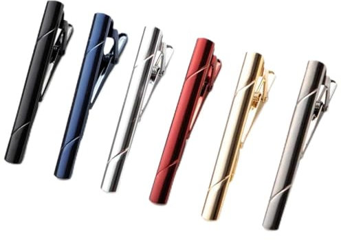 ROEOWENE 6 Pièces Pince à Cravate Homme avec Boîte Noire,Or,Argent Pinces à Cravate Classiques Épingles à Cravate pour Homme Barre à Cravate Cadeau pour Affaires,Anniversaire,Saint-Valentin Tie Clip