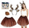 YongSral 4 Pièces Déguisement Renne Femme, Costume Carnaval Femme avec Serre Tête Renne, Autocollants et Queue, pour Noël et Cosplay