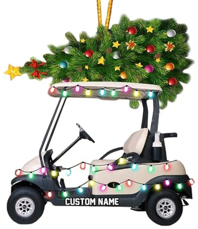 Weihnachts-Golfwagen-Dekoration, 2D-Acryl-Fahrzeug-Ornamente, Golf-Weihnachtsdekoration, Golfwagen-Ornamente, Dekoration für Golfliebhaber