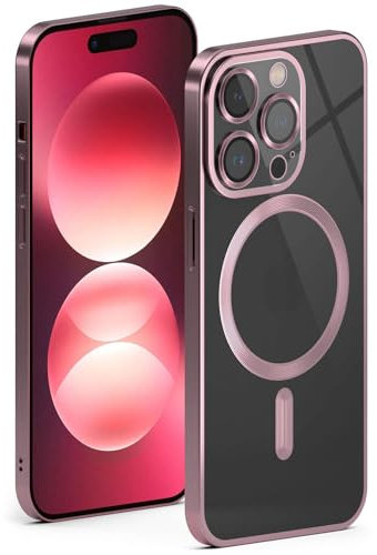 ONEFLOW Aura Case für iPhone 14 Pro Hülle kompatibel mit MagSafe, Handyhülle mit Kameraschutz, Schutzhülle für induktives kabelloses Laden, Silikonhülle Durchsichtig, Rosa