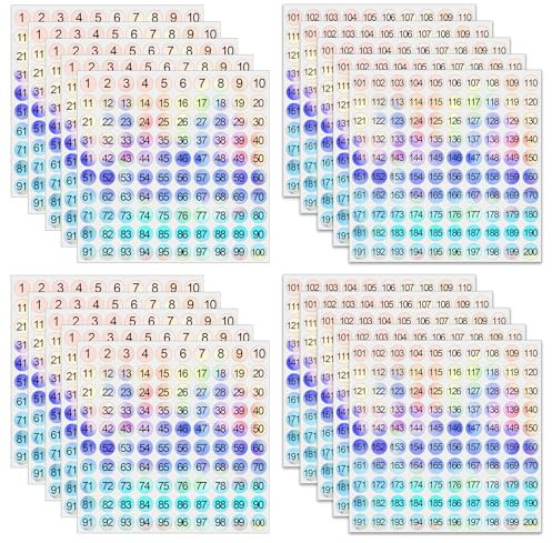 Yuanchu 2000 Pcs Holografische Zahlen Aufkleber, 4 Sets/20 Blatt 1-200 Nummer Sticker Nummern Aufkleber Adventskalender Sticker Zum Beschriften Klebezahlen Büros Schließfächerheim Klassifikation