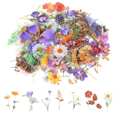 Wanmu 120 Stück Aufkleber Blumen Sticker Wasserfest, Transparente Blumenaufkleber, PET Wasserfeste Bunte Kleine Gepresste Blumenaufkleber, Vintage Naturpflanzenaufkleber für Journaling, Scrapbooking