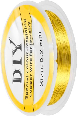 QUARKZMAN 0,2mm/32 Gauge Kupferdraht für Schmuckherstellung, 1 Rolle Craft Anlaufbeständiger Perlen-Draht für Schmuckherstellung DIY (Dunkelgold)-25m