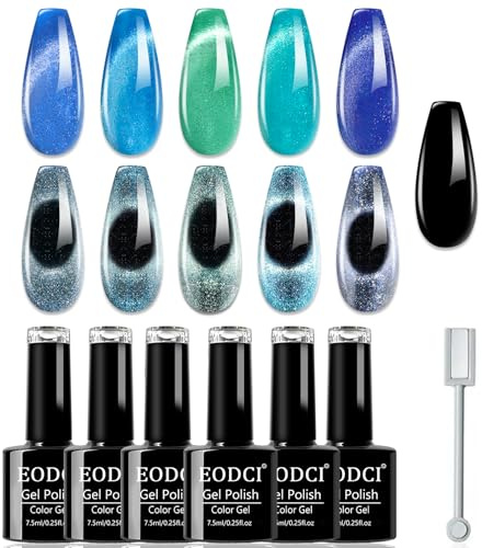 Cat Eye UV Gel Nagellack 6 Farben Cat Eye Magnet Gel Nagellack Set mit Magnetstiften Katzenaugen Magnetisch Maniküre Nail Art Salon Gellack