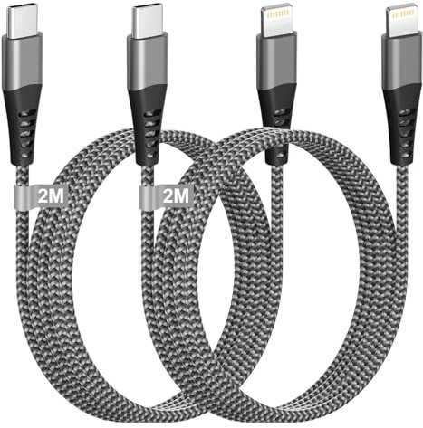 Câble iPhone USB C 2M/Lot de 2[Certifié Apple MFi], Cable USB C vers Lightning Cable Chargeur iPhone Charge Rapide Nylon Cable Lightning Usb C Cordon Fil pour iPhone 14 13 12 11 Pro Max/Mini/XS/8/SE