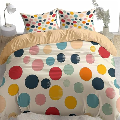 Bettwäsche Set 180x200 cm Schlafzimmer Bettbezug 3 Teilig mit 2 Kissenbezug 80x80 cm Farbige Punkte Bettbezug für Kinder Jungen Mädchen, Weich Mikrofaser Gelb Bettwäsche