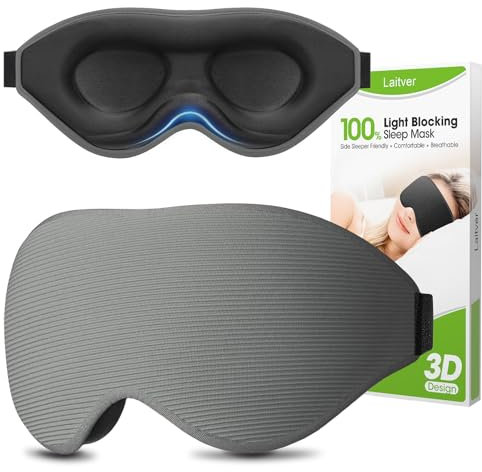 Laitver Schlafmaske für Seitenschläfer, 2025 Aktualisiertes Design 3D Lichtblockierend Augenmaske Frauen & Herren, Bequem & Atmungsaktive Druckfrei Schlafbrille mit Verstellbar Gummiband, Hellgrau