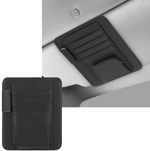Ptwola Car Leather Sun Visor Organizer Auto Interior Sunglass Holder Visor Storage Document Pouch Accessories with Pocket for Car Registration Driving License Pen Cards Sleeve License Truck
