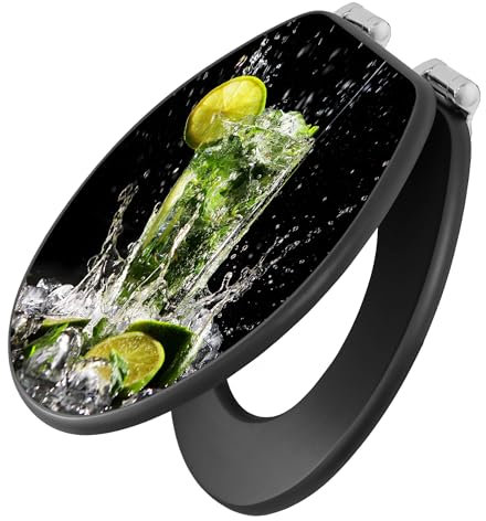 banjado Toilettendeckel anthrazit mit Absenkautomatik/WC Sitz mit Absenkautomatik anthrazit/Klodeckel grau/Toilettensitz dunkel/edle Klobrille - Motiv Brasilianischer Cocktail
