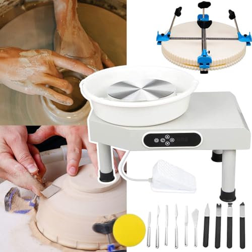 Ruota elettrica per ceramica da 350 W con touch screen LCD, macchina in ceramica fai da te, doppio controllo con pedale, bacino rimovibile, perfetta per la produzione di ceramiche e lavori in argilla