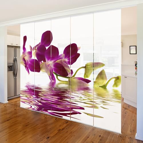 micasia Schiebegardine halbtransparent 60er Paneel Klett Blumen Textil lichtdurchlässig - Motiv Modern Flächenvorhang Wohnzimmer Schlafzimmer 1551 (300x250 cm - 5er Set)