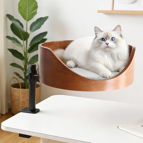 Zertylre Katzenbett für Schreibtisch mit Haustiermatte,Höhenverstellbares Katzenbett,360° Drehbarer, unterstützt bis zu 35lb,Einklemmschutz und platzsparend, katzenbetten für Tische und Fenstersims