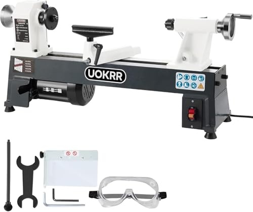 Tornio per legno, 25,4 x 45,7 cm, mini tornio per legno, per falegnameria, 5 velocità variabili, 500/750/1150/1800/3200 giri/min, 1/2HP, tornio per legno multifunzione