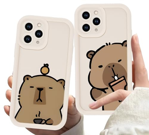 Stradvnaly 2 Stück Weiß Tier Handyhülle für Apple iPhone 16e 6,1 Hülle, Niedlich Cartoon Schutzhülle mit Capybara Süß Muster Silikon TPU Kratzfest Stoßfest Frauen Mädchen Cover, Anime