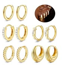 Diamday 5 Paare Creolen Ohrringe Vergoldet Goldene Ohrringe Damen Chunky Creolen Gold Hypoallergen Knorpel Huggie Sleeper Ohrring Set Zirkonia Lobe Helix Daith Leichter Piercing Ohr Schmuck 8/10MM