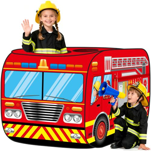 WEXFFU Pop-up-Spielhaus für Kinder, Kinder Spielzelt Feuerwehr | Pop-up-Spielzelt Faltbares Spielhaus mit Tragetasche, Indoor & Outdoor Spielzeug für Jungen und Mädchen ab 3 4 5 6 Jahren