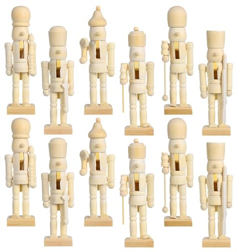 jojofuny 12 Casse-Noisettes en Bois Vierges à Peindre – Figurines Soldats de Noël – Artisanat Créatif pour Garçon et Filles – Décoration Festive Personnalisable – Décorations de Bureau et