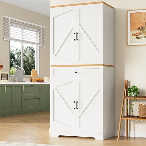 LinoraFurn Hochwertiger Küchenschrank mit 12 Türfächern & Schubladen (80X40X180cm), Moderner Snack-Aufbewahrungsschrank aus MDF & Spanplatte,Buffetschrank für Esszimmer, Küche, Wohnzimmer