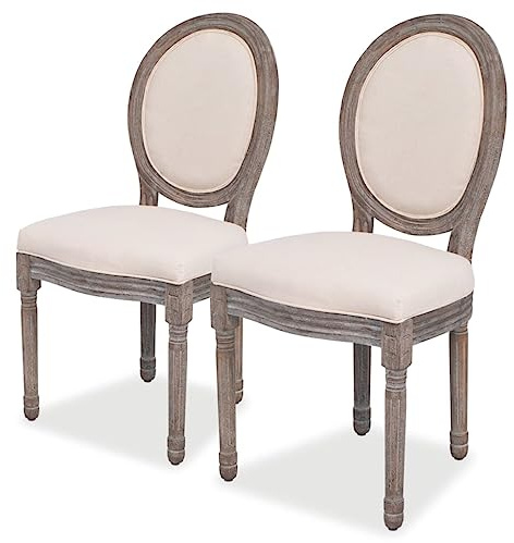 Mandloder Esszimmerstühle, Creme Stoffbezug, Massivholzbeine aus Birke & Gummibaumholz, 2er Set, Bequeme Küchen- & Esszimmerstühle, stabil, langlebig, max. 110kg Traglast, für Esszimmer
