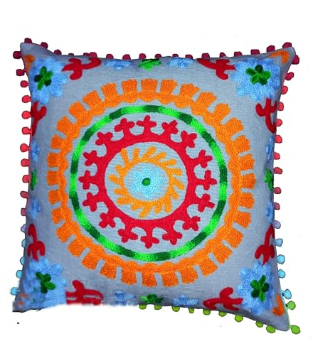 Arprani Suzani Kissenbezug aus indischer Baumwolle, dekorative Dekokissen für Wohnzimmer, Kissenbezüge für Couch und Sofa, indische Kissen
