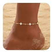RLMOON Gold Anklets for Women CZ Ankle Bracelet 14K Gold Plated Waterproof Layered Stackable Flower Anklet Trendy Summer Beach Foot Jewelry