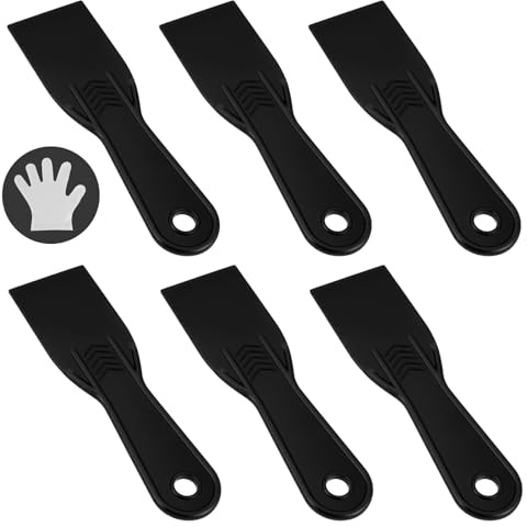 Lot de 6 couteaux de remplissage en plastique, grattoir à peinture flexible avec 50 gants jetables, spatule en plastique pour réparation, patching, plâtrage et peinture
