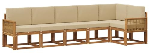 vidaXL Outdoor-Sofagarnitur mit Kissen 6 pcs Natur und Beige Polyester, Garten, modernes, wetterfestes Ecksofa, Sitzgelegenheit für draußen, Terrassenmöbel, entspannendes Set