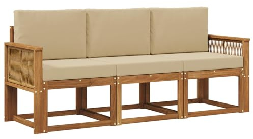 vidaXL Outdoor-Sofagarnitur mit Kissen 3 pcs Natur und Beige Polyester, Outdoor Sofa, Moderne Garten-Lounge, modulare Möbel für Terrasse, stylische Sammlung, Bequeme Sitzgelegenheit