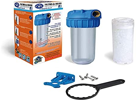 Filtro de Polifosfatos con Piedras de 1. Incluye Cartucho de Polifosfatos, Porta Filtro, Soporte de Porta Filtro para pared y Llave de Porta Filtro. Fácil Instalación y Mantenimiento. Bbagua.